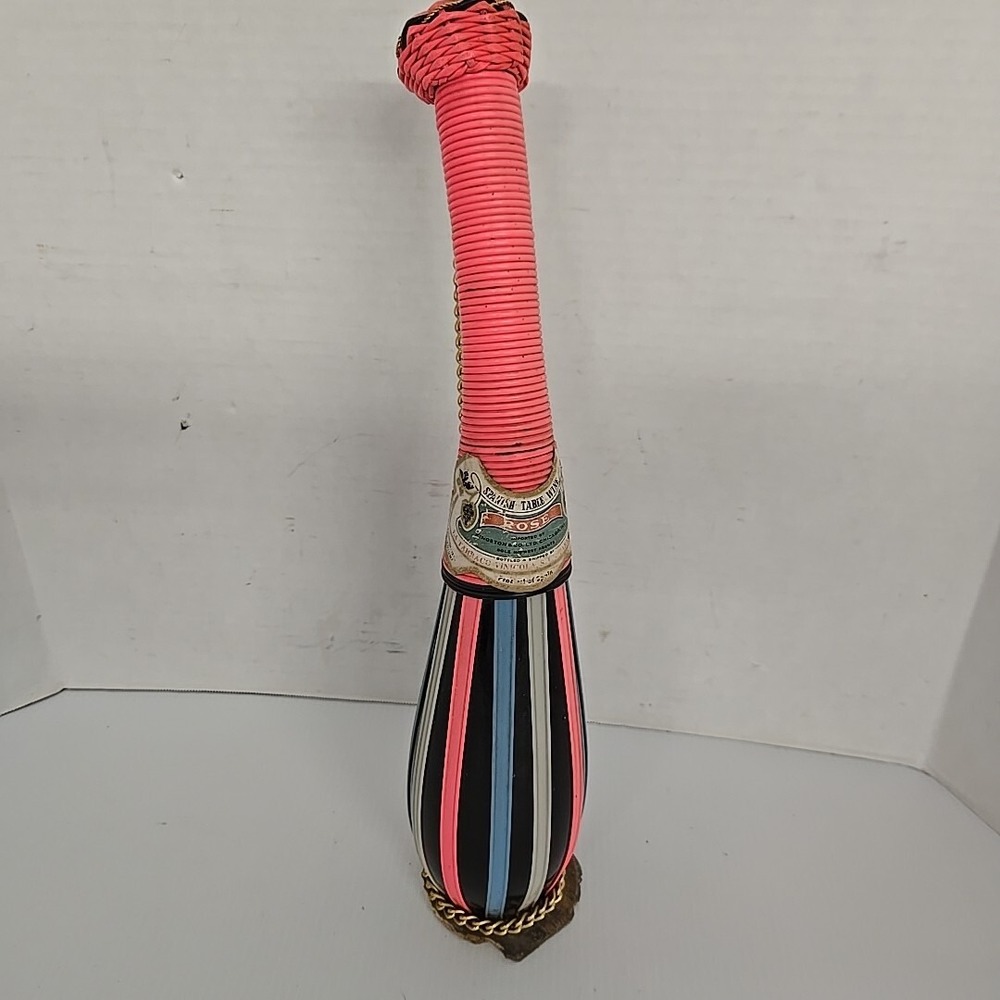 Vintage Italian Woven Vinyl Glass Bottle Decanter 17.75in MCM 1960s Barware
